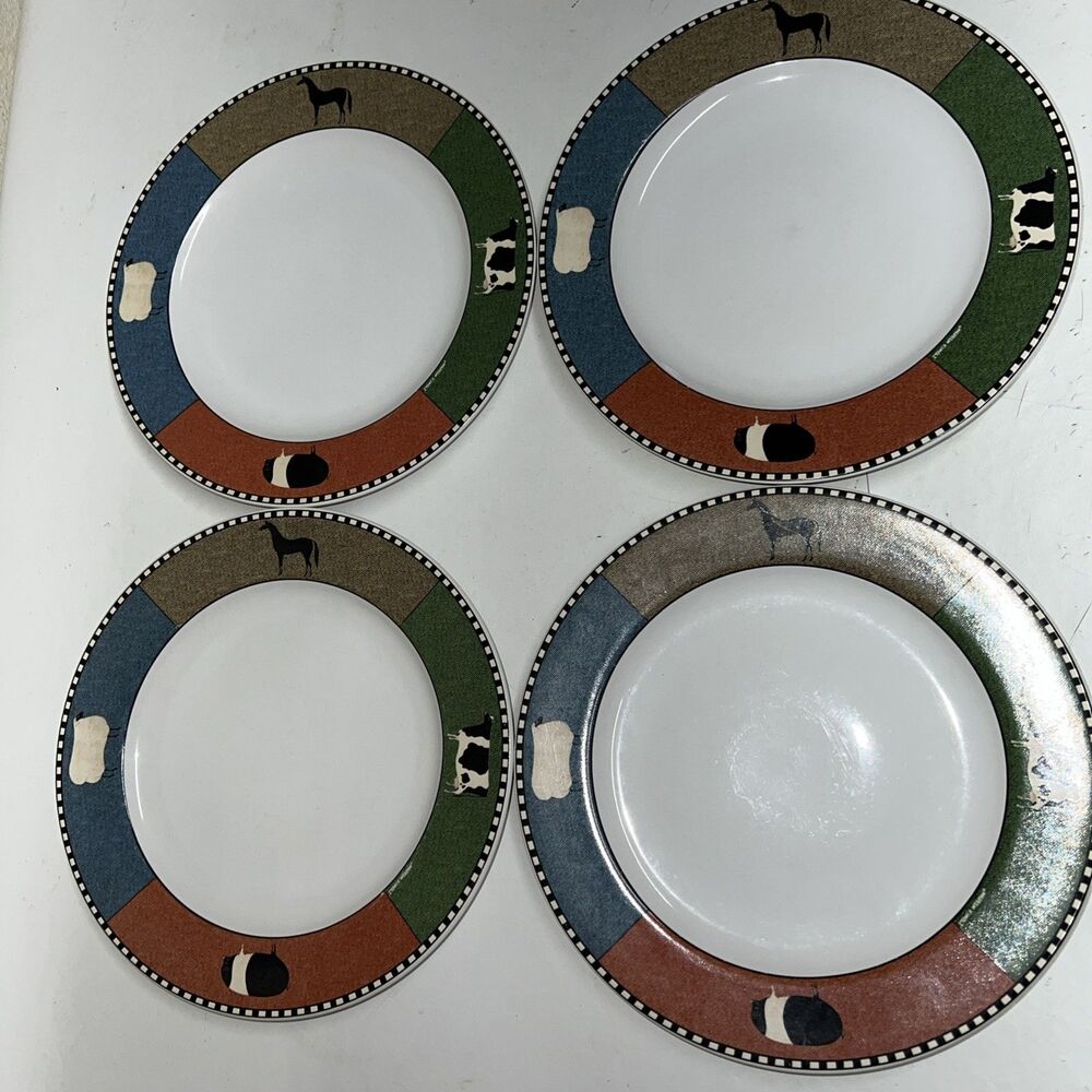 4 Barnyard Animals Dinner Plates by Warren Kimble for Sakura Brandon House